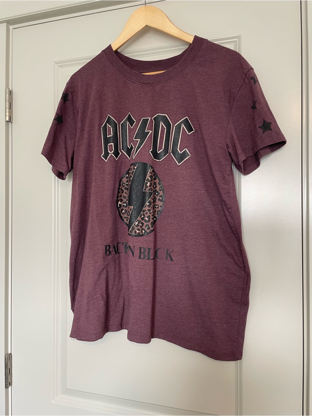 AC/DC Maroon Band Tee with Black Leopard Lightning